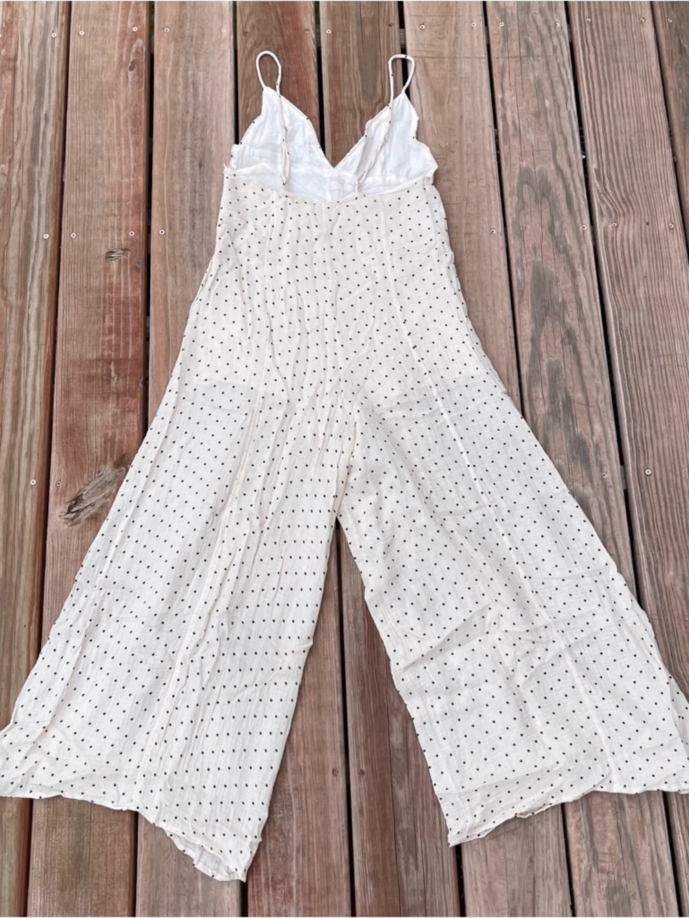 Reset by Jane Ivory Black Polka Dot Cotton blend jumpsuit Strappy Wide Leg Lined - Picture 4 of 10